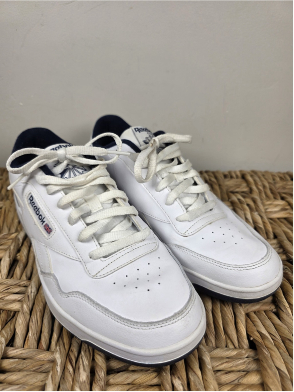 Reebok Royal Techque T Mens Sz 11 White Navy Leather Tennis Court Sneakers